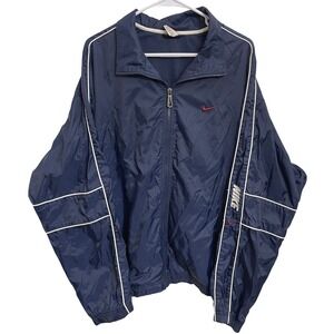 Vintage 90s Nike Windbreaker Track Jacket Navy‎ White Sleeve Spellout Swoosh XL
